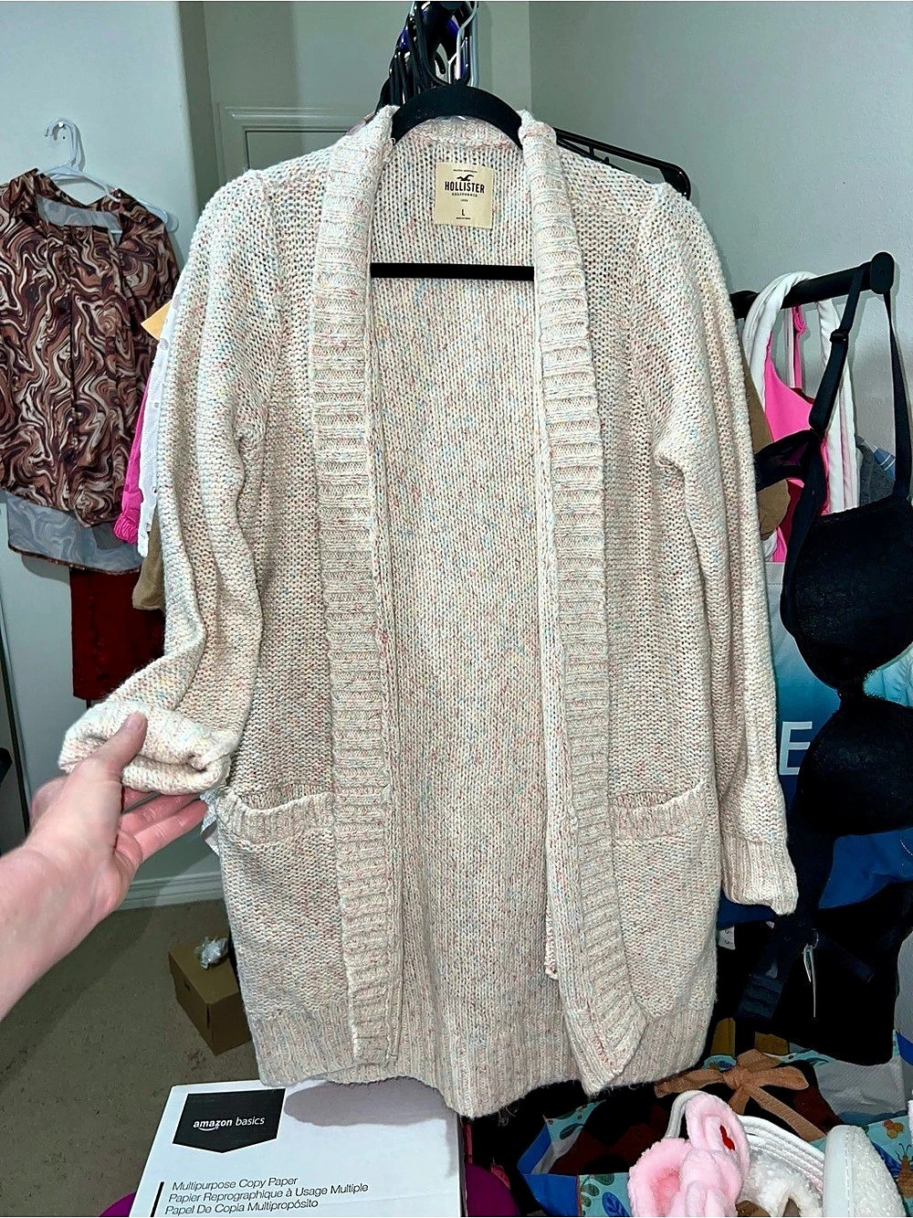 Hollister Co. confetti knit open-front cardigan.